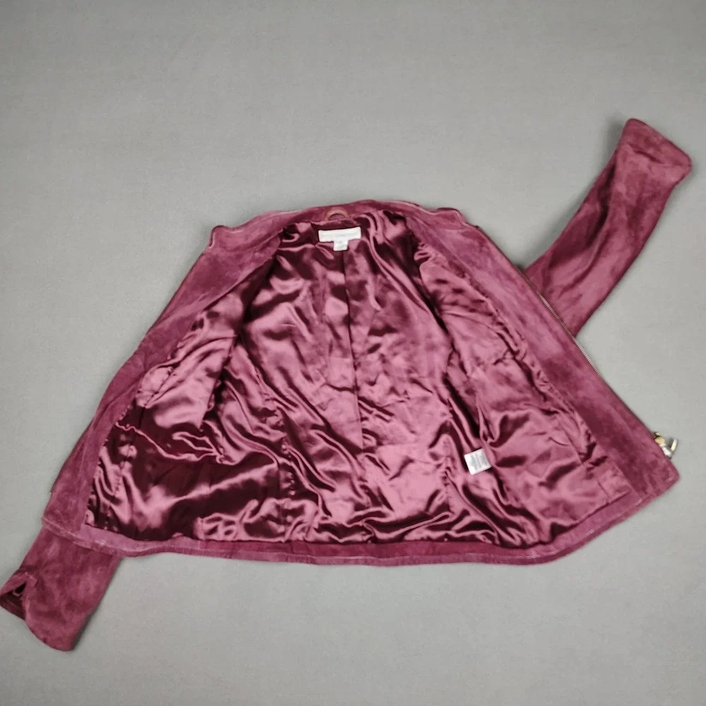 Petite Sophisticate Suede Leather Jacket Women Small‎ Merlot Full Zip Lined